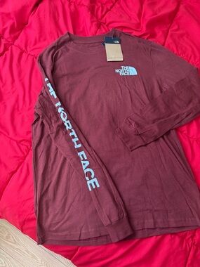 The North Face Brick House Red Long Sleeve Tee with White Logo